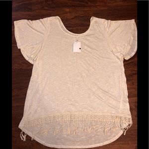 Thin, 3x, beige top with embroidered fringe